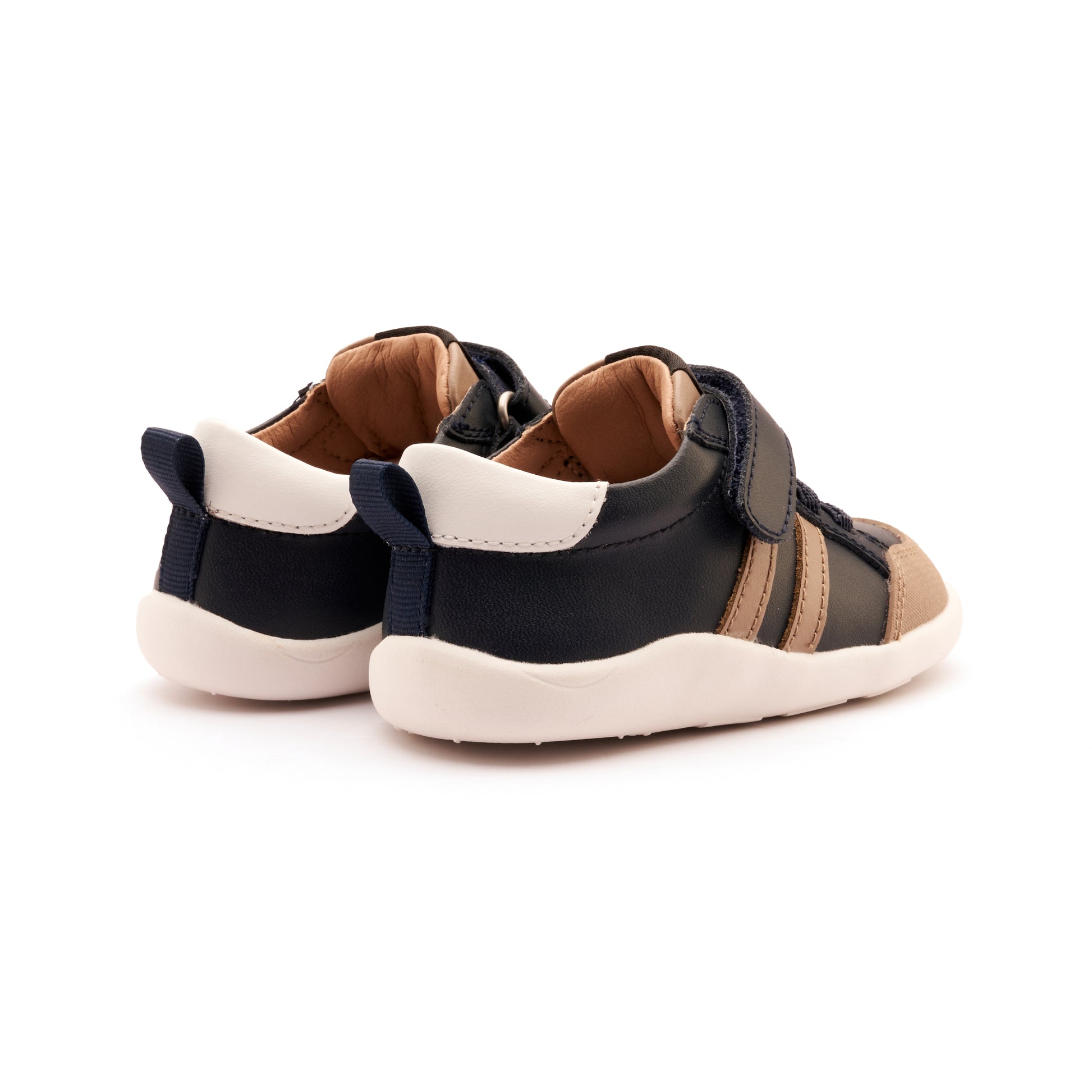 Old Soles 8070 Bowler Ground kids leather shoe in Navy, Taupe, and Snow with bow detail