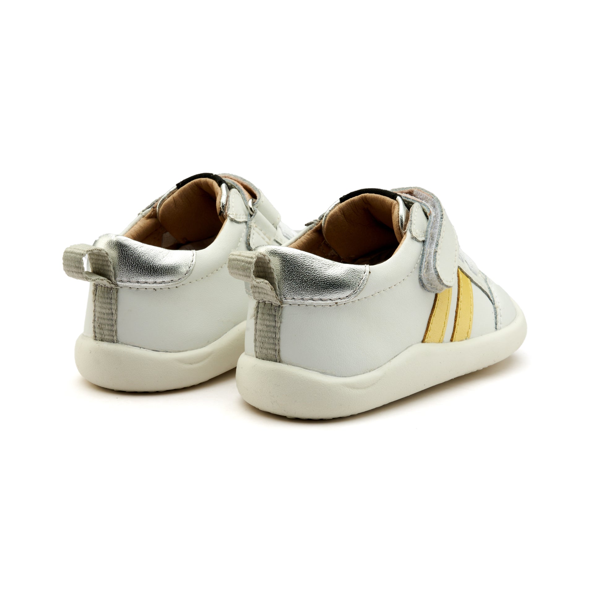 Old Soles 8070 Bowler Ground kids leather shoe in Snow, Lemon, and Silver with bow detail