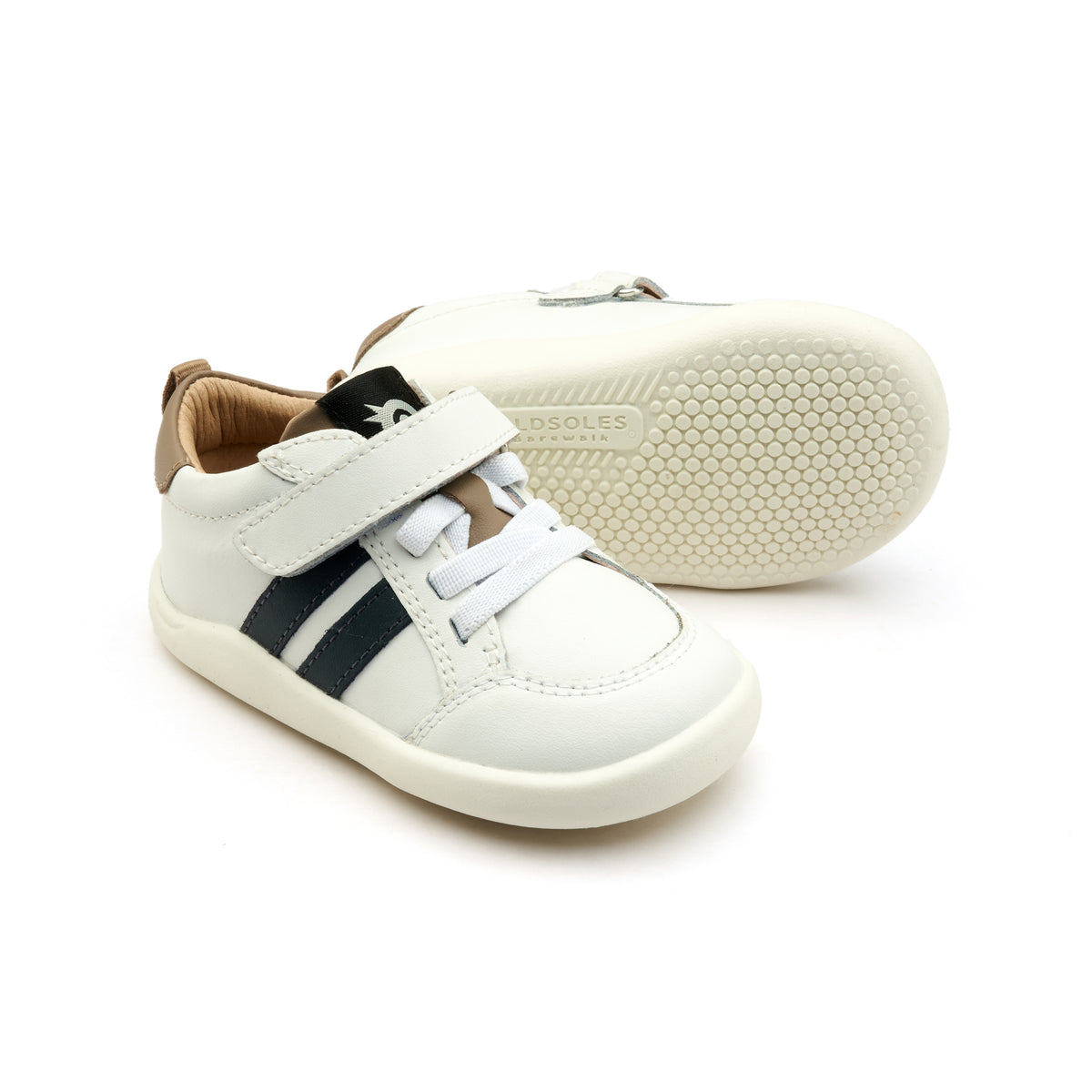 Old Soles 8070 Bowler Ground kids leather shoe in Snow Navy and Taupe