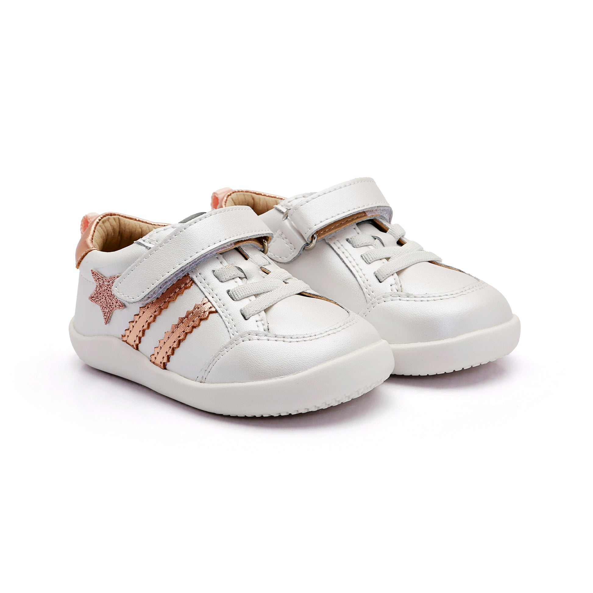 Old Soles 8072 WOS Ground kids leather shoe in Nacardo Blanco and Glam Copper and Copper with rubber sole detail