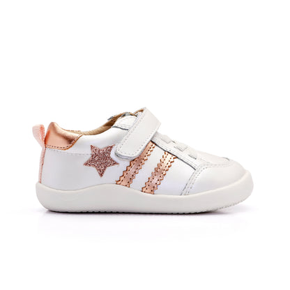 Old Soles 8072 WOS Ground kids leather shoe in Nacardo Blanco and Glam Copper and Copper with rubber sole detail