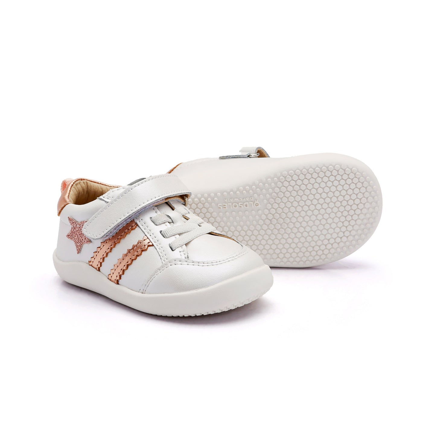 Old Soles 8072 WOS Ground kids leather shoe in Nacardo Blanco and Glam Copper and Copper with rubber sole detail