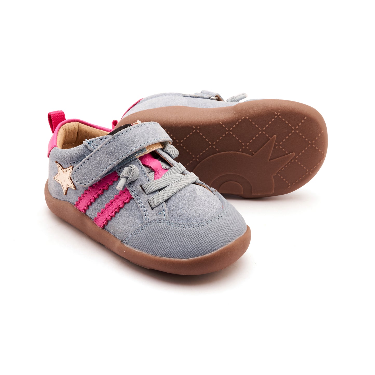 Old Soles 8072 WOS Ground kids leather shoe in Dusty Blue Suede and Gold and Rosy with rubber sole detail