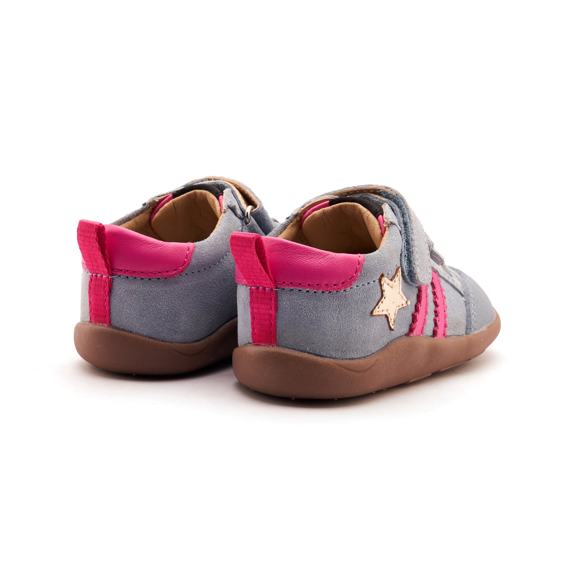 Old Soles 8072 WOS Ground kids leather shoe in Dusty Blue Suede and Gold and Rosy with rubber sole detail