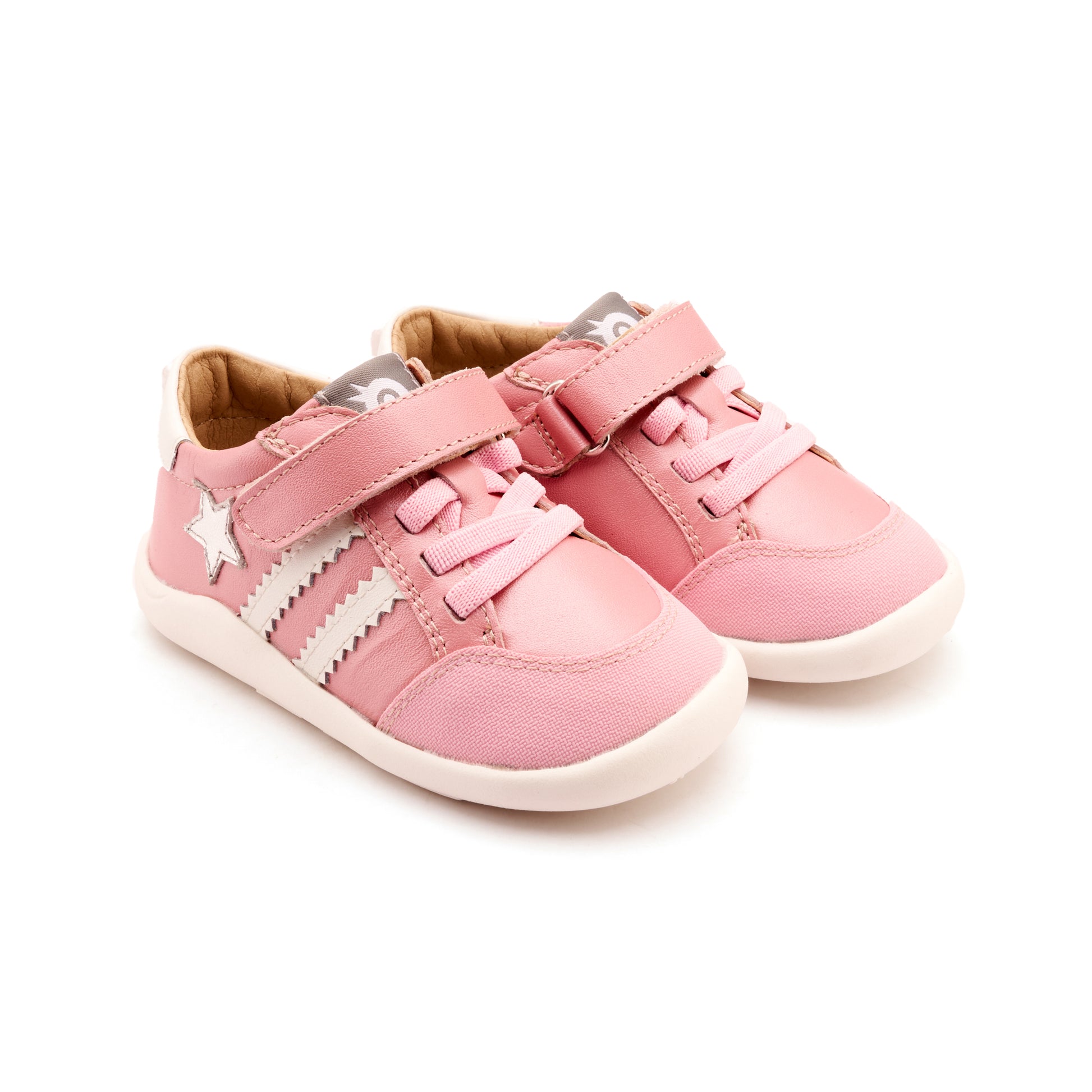Old Soles 8072 WOS Ground kids leather shoe in Pearlised Pink and Snow and Silver with rubber sole detail