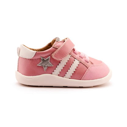 Old Soles 8072 WOS Ground kids leather shoe in Pearlised Pink and Snow and Silver with rubber sole detail