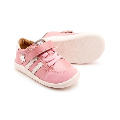 Old Soles 8072 WOS Ground kids leather shoe in Pearlised Pink and Snow and Silver with rubber sole detail