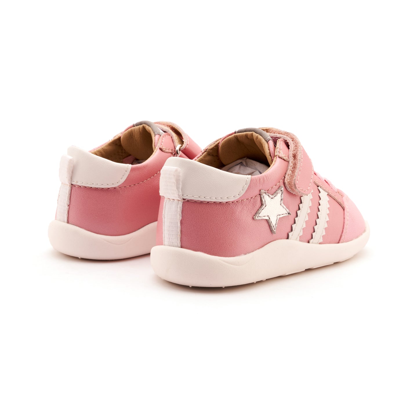 Old Soles 8072 WOS Ground kids leather shoe in Pearlised Pink and Snow and Silver with rubber sole detail
