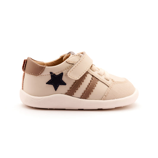 Old Soles 8072 WOS Ground kids leather shoe in Sporco and Taupe and Navy with rubber sole detail