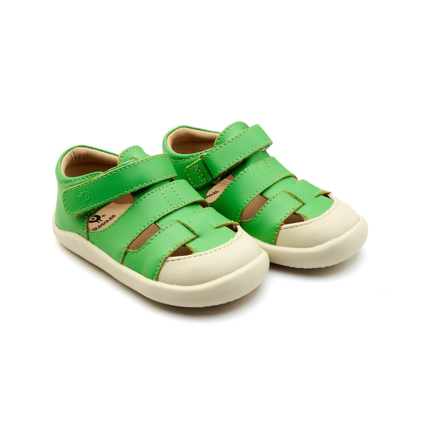 Old Soles 8075 Fresco Ground kids leather shoe in Apple Green and Sporco with rubber sole detail
