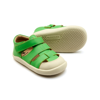 Old Soles 8075 Fresco Ground kids leather shoe in Apple Green and Sporco with rubber sole detail