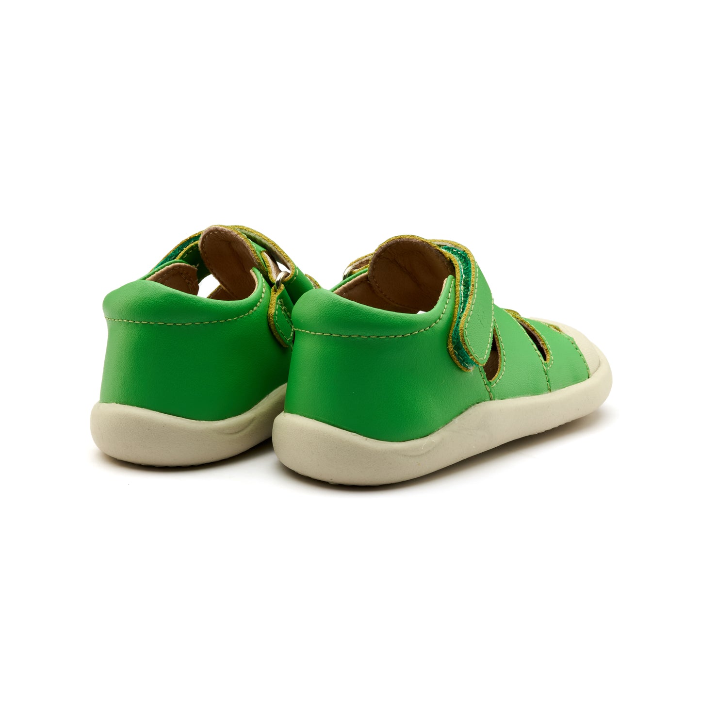Old Soles 8075 Fresco Ground kids leather shoe in Apple Green and Sporco with rubber sole detail