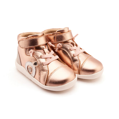 Old Soles 8080 Pushka kids leather shoe in Copper, Silver, and Gris with classic detail