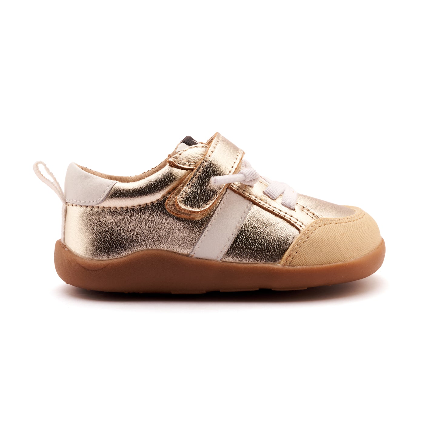 Old Soles 8083 Retro Ground kids leather shoe in Gold and Snow with rubber sole detail