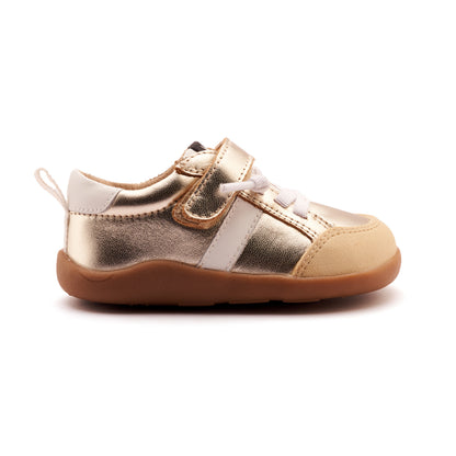 Old Soles 8083 Retro Ground kids leather shoe in Gold and Snow with rubber sole detail