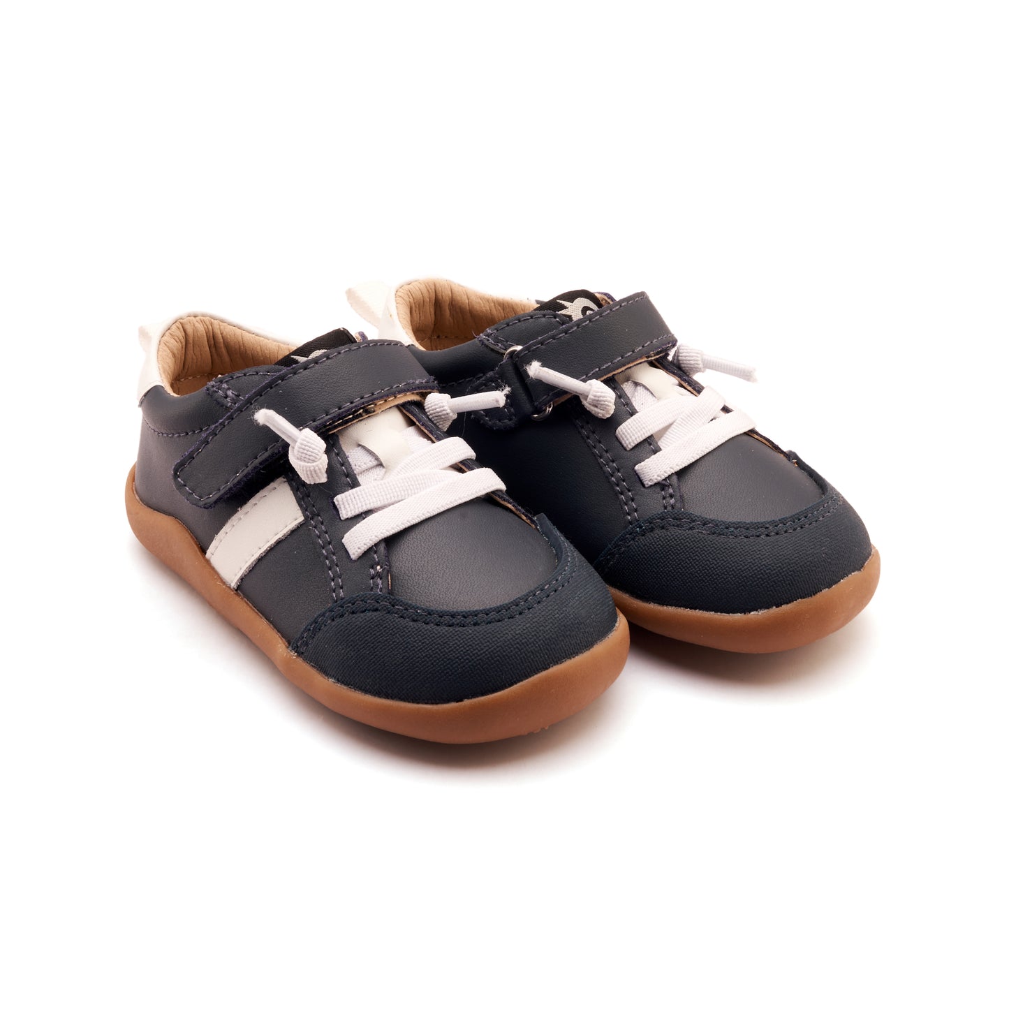 Old Soles 8083 Retro Ground kids leather shoe in Navy and Snow with rubber sole detail