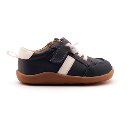 Old Soles 8083 Retro Ground kids leather shoe in Navy and Snow with rubber sole detail