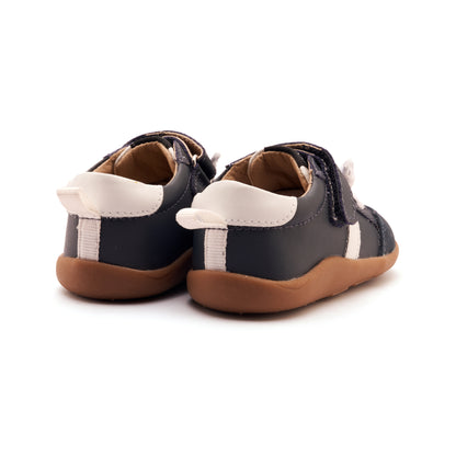 Old Soles 8083 Retro Ground kids leather shoe in Navy and Snow with rubber sole detail