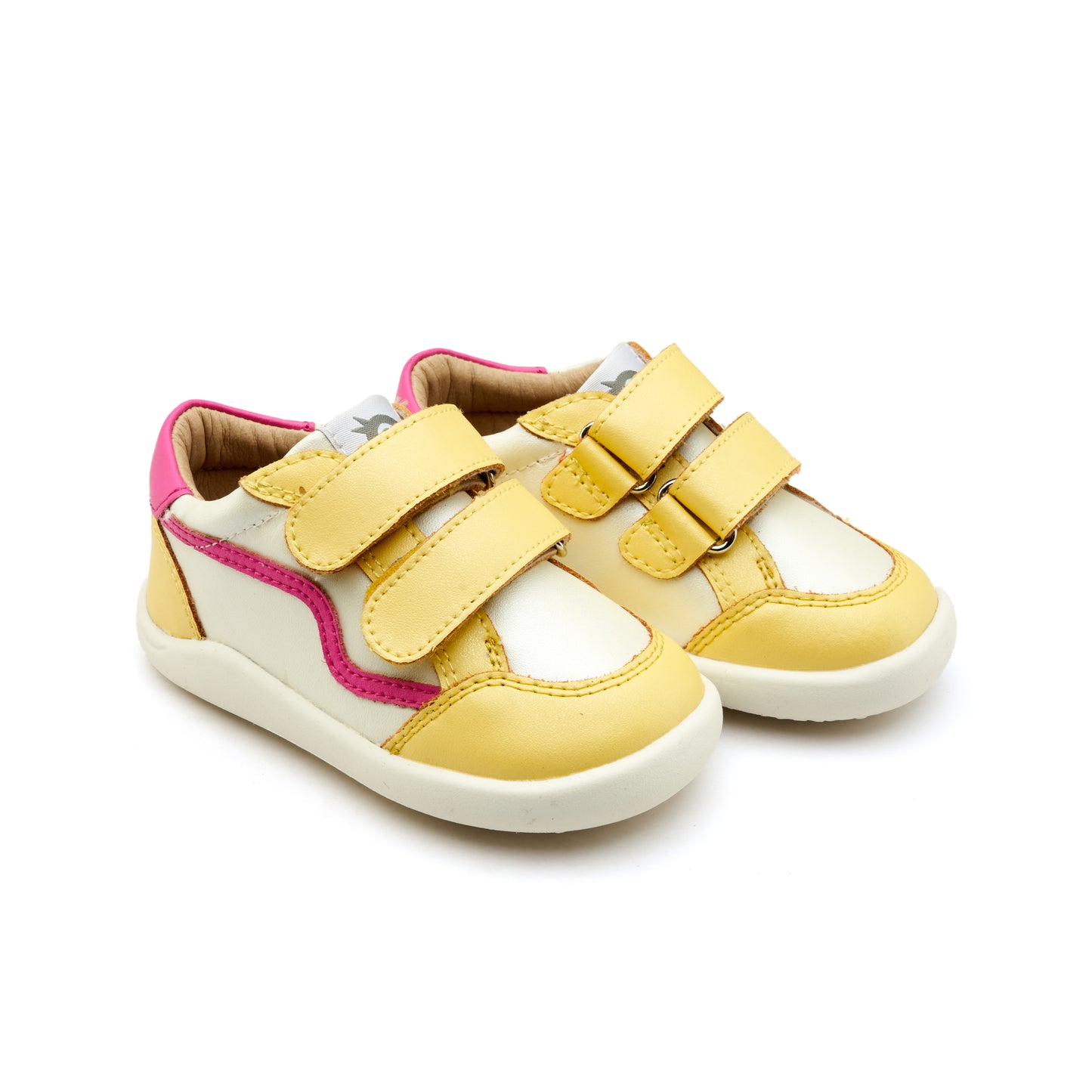 Old Soles 8086 Field Ground kids leather sneaker in Lemon, Nacardo Blanco, and Candy with rubber sole detail