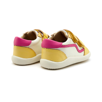 Old Soles 8086 Field Ground kids leather sneaker in Lemon, Nacardo Blanco, and Candy with rubber sole detail