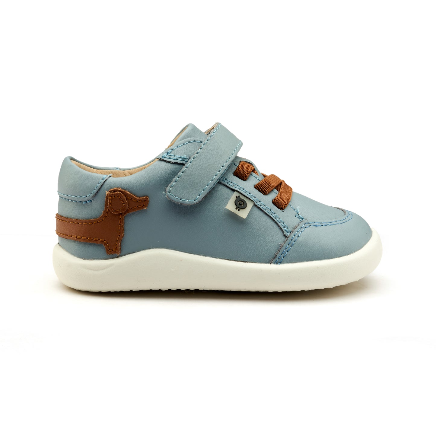 Old Soles 8089 Dash Ground kids leather shoe in Dusty Blue and Tan with rubber sole detail