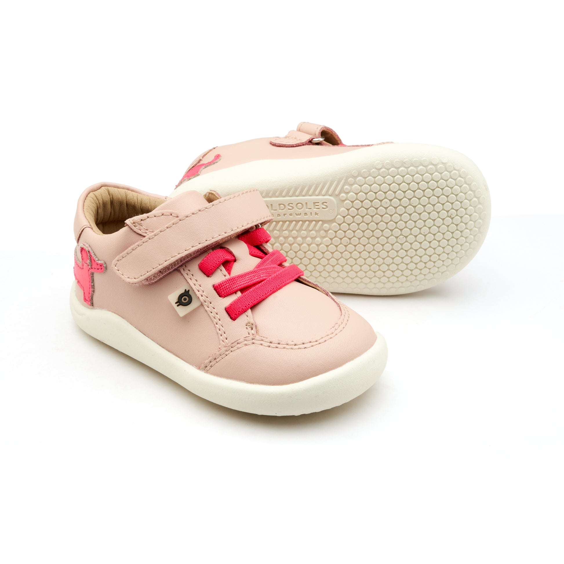 Old Soles 8089 Dash Ground kids leather shoe in Nacardo Dalia and Fluro Pink with rubber sole detail