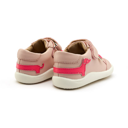 Old Soles 8089 Dash Ground kids leather shoe in Nacardo Dalia and Fluro Pink with rubber sole detail