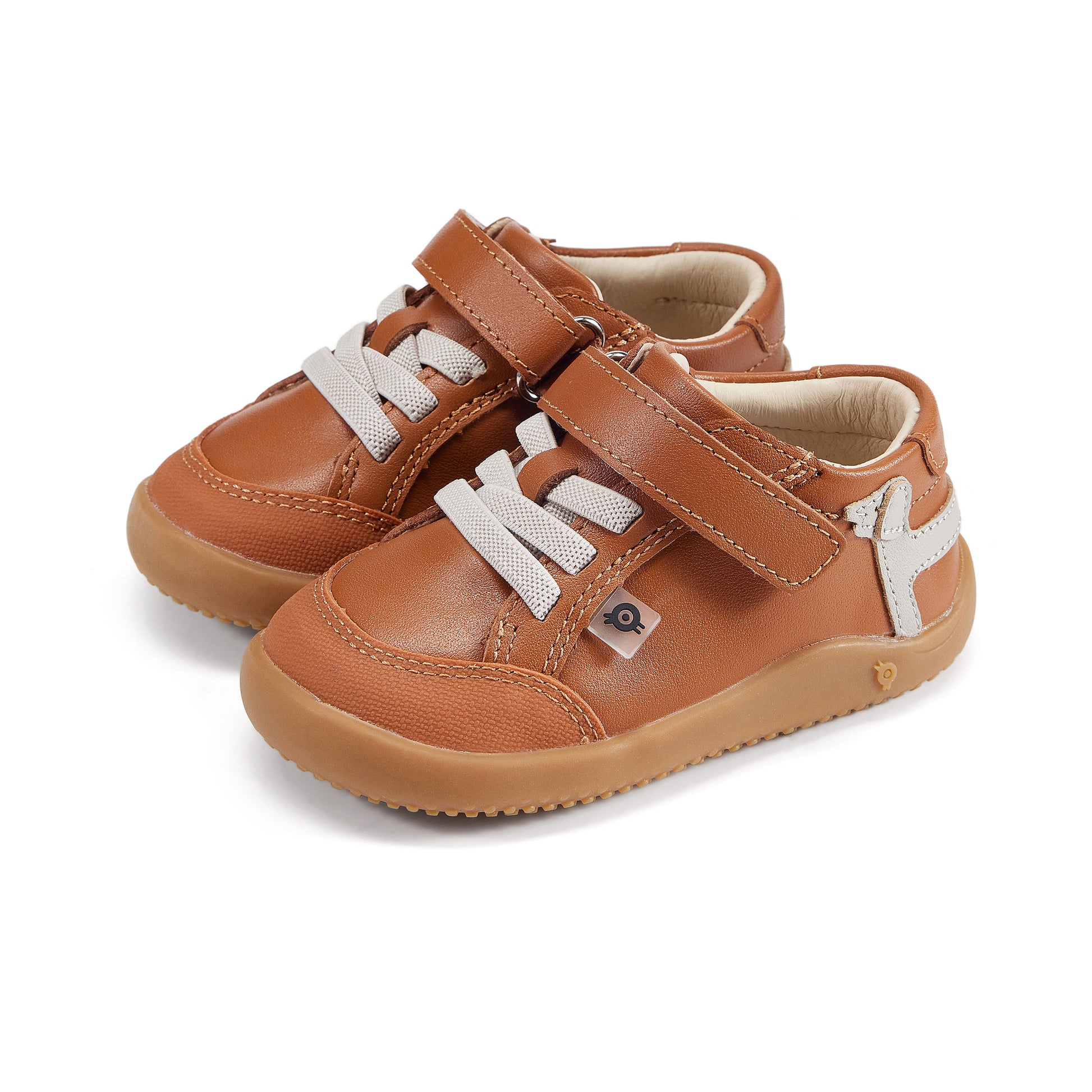 Old Soles 8089 Dash Ground kids leather shoe in Tan and Gris with rubber sole detail