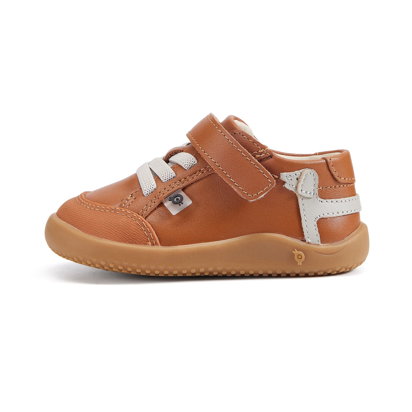 Old Soles 8089 Dash Ground kids leather shoe in Tan and Gris with rubber sole detail