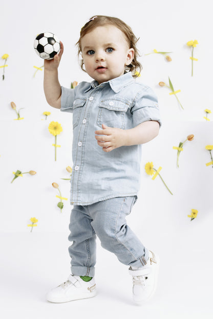 Old Soles 8089 Dash Ground kids leather shoe in Snow and Gold with rubber sole detail
