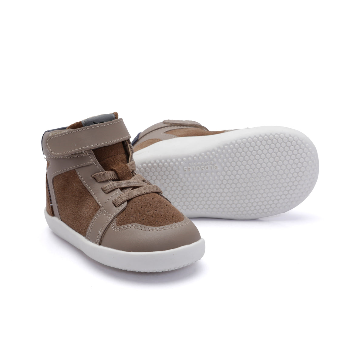 Old Soles 8127 Jump Ground kids leather sneaker in Taupe Taupe Suede and Navy