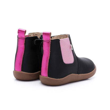 Old Soles 8128 Boost Boot kids leather boot in Black and Fuchsia Foil