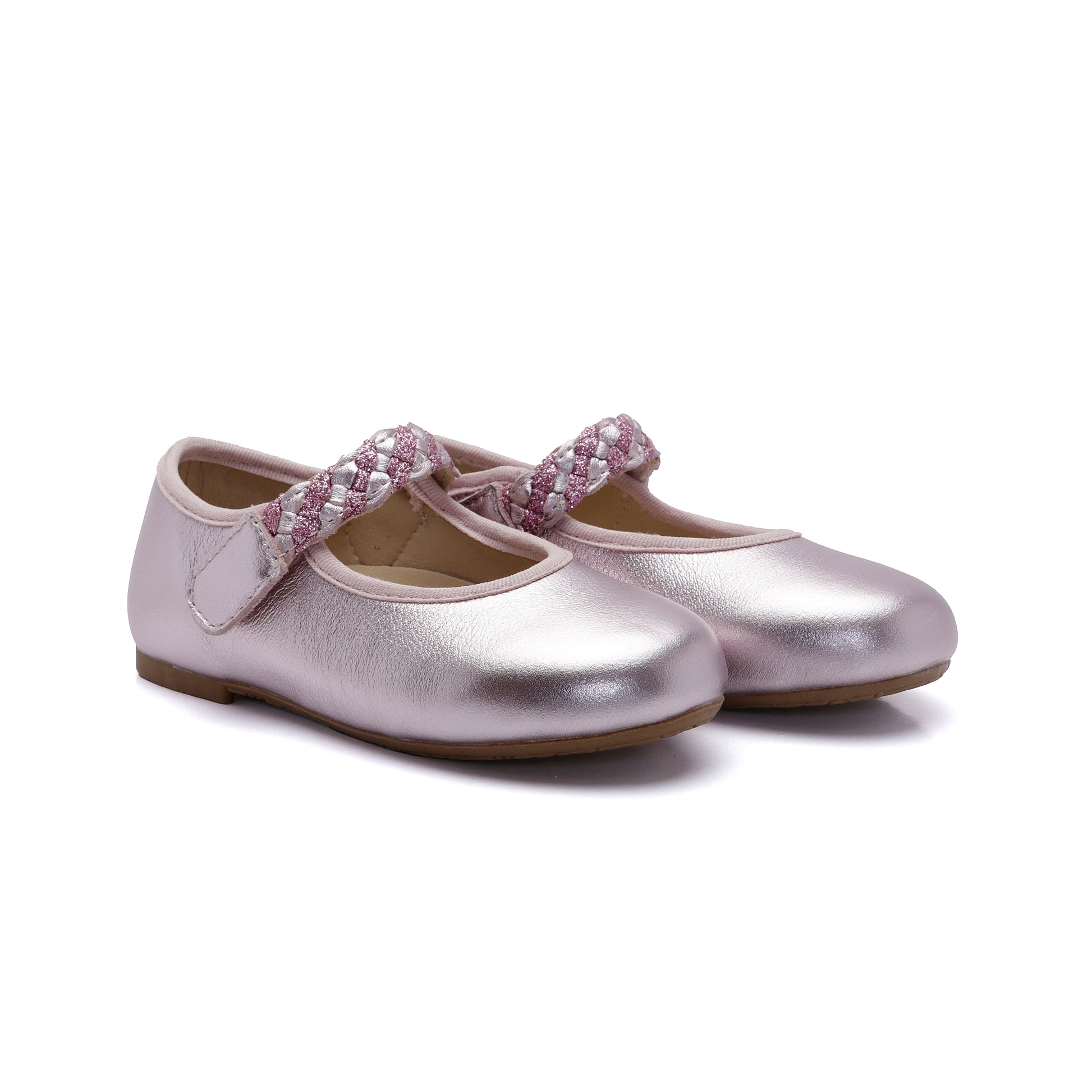 Old Soles 817 Lady Plat kids leather shoe in Millet Pink and Glam Pink with classic detail