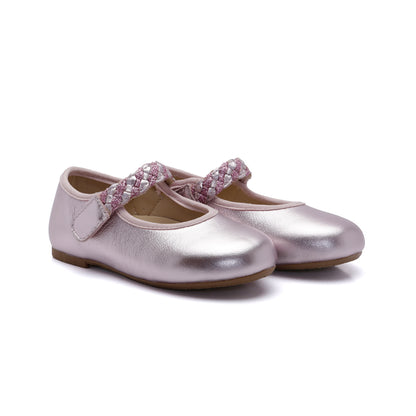 Old Soles 817 Lady Plat kids leather shoe in Millet Pink and Glam Pink with classic detail