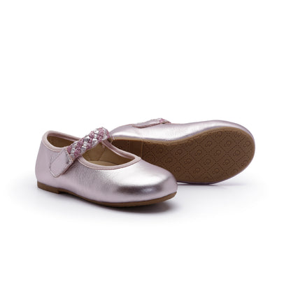 Old Soles 817 Lady Plat kids leather shoe in Millet Pink and Glam Pink with classic detail