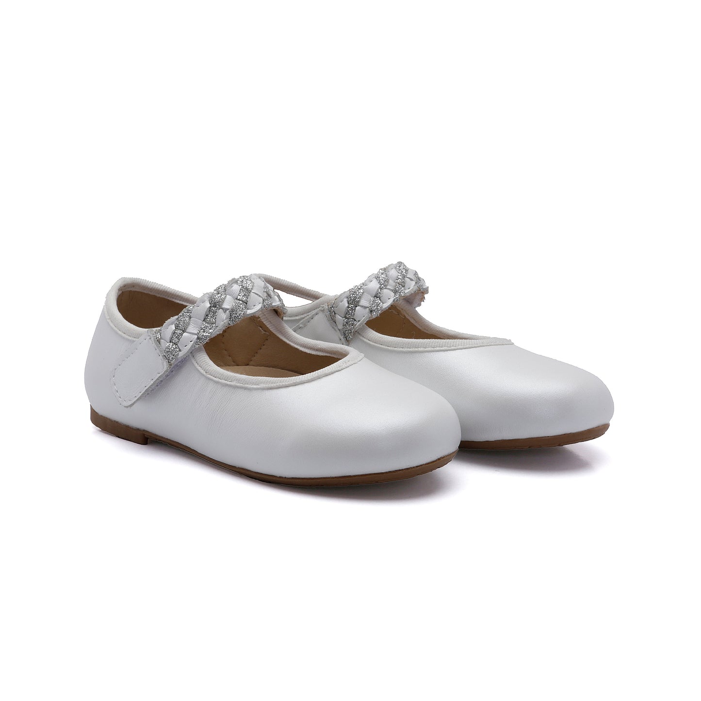 Old Soles 817 Lady Plat kids leather shoe in Nacardo Blanco and Glam Argent with classic detail