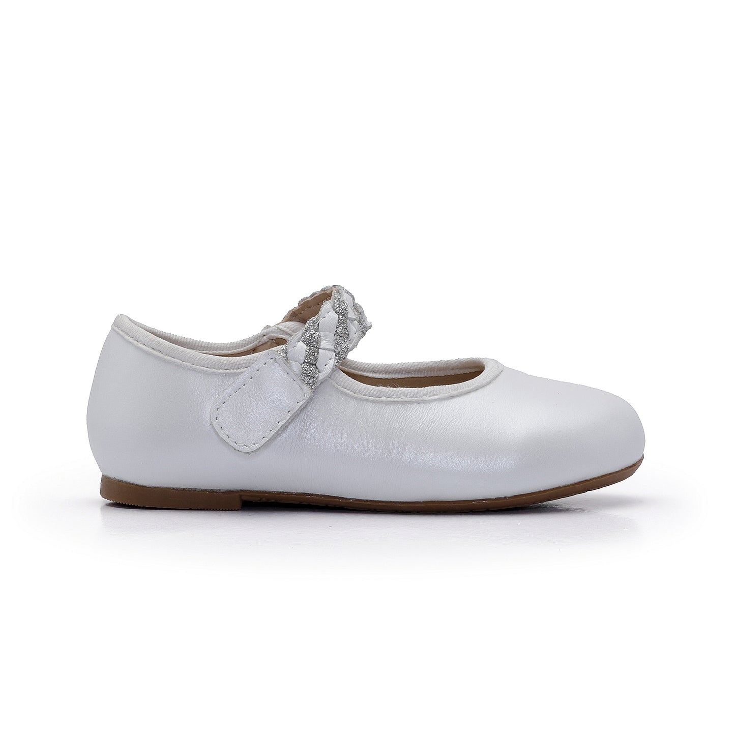 Old Soles 817 Lady Plat kids leather shoe in Nacardo Blanco and Glam Argent with classic detail