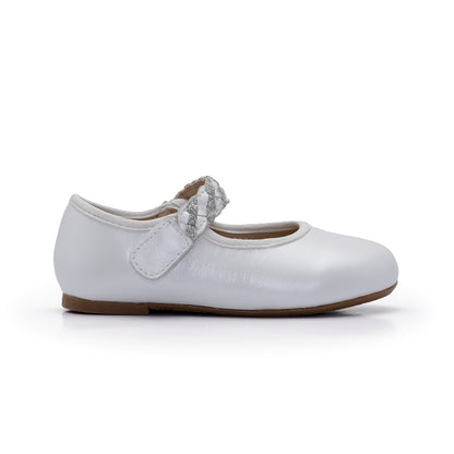 Old Soles 817 Lady Plat kids leather shoe in Nacardo Blanco and Glam Argent with classic detail