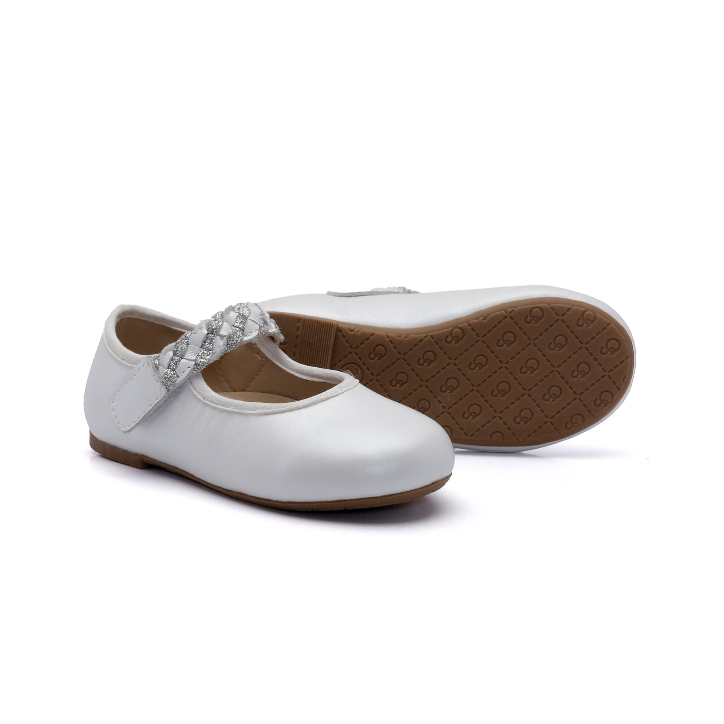 Old Soles 817 Lady Plat kids leather shoe in Nacardo Blanco and Glam Argent with classic detail