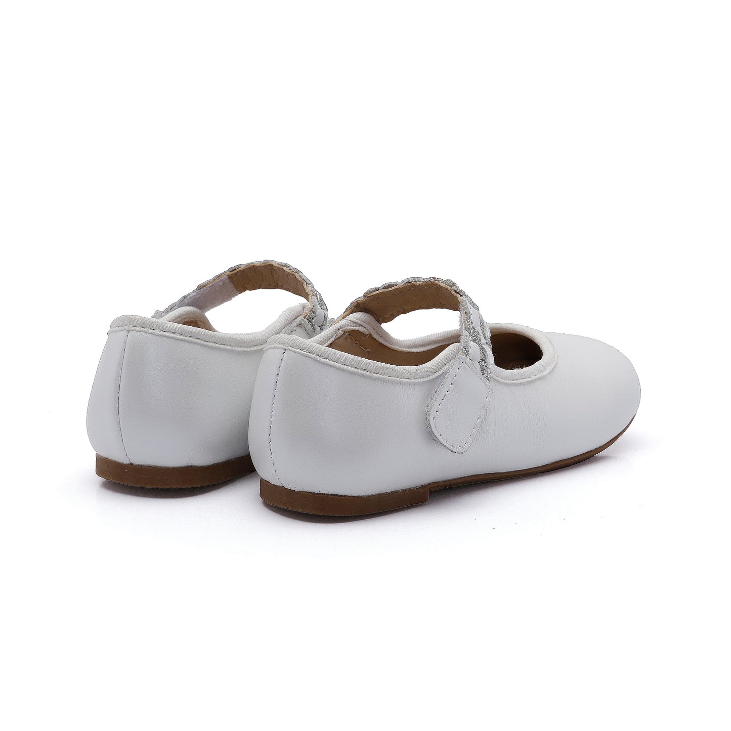 Old Soles 817 Lady Plat kids leather shoe in Nacardo Blanco and Glam Argent with classic detail