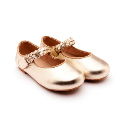 Old Soles 817 Lady Plat kids leather shoe in Gold with classic detail