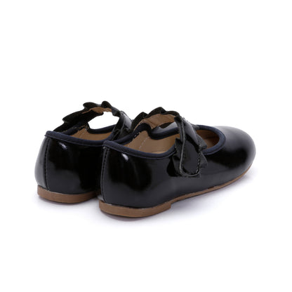 Old Soles 818 Frilly Jane kids leather flat in Black Patent with ruffle detail