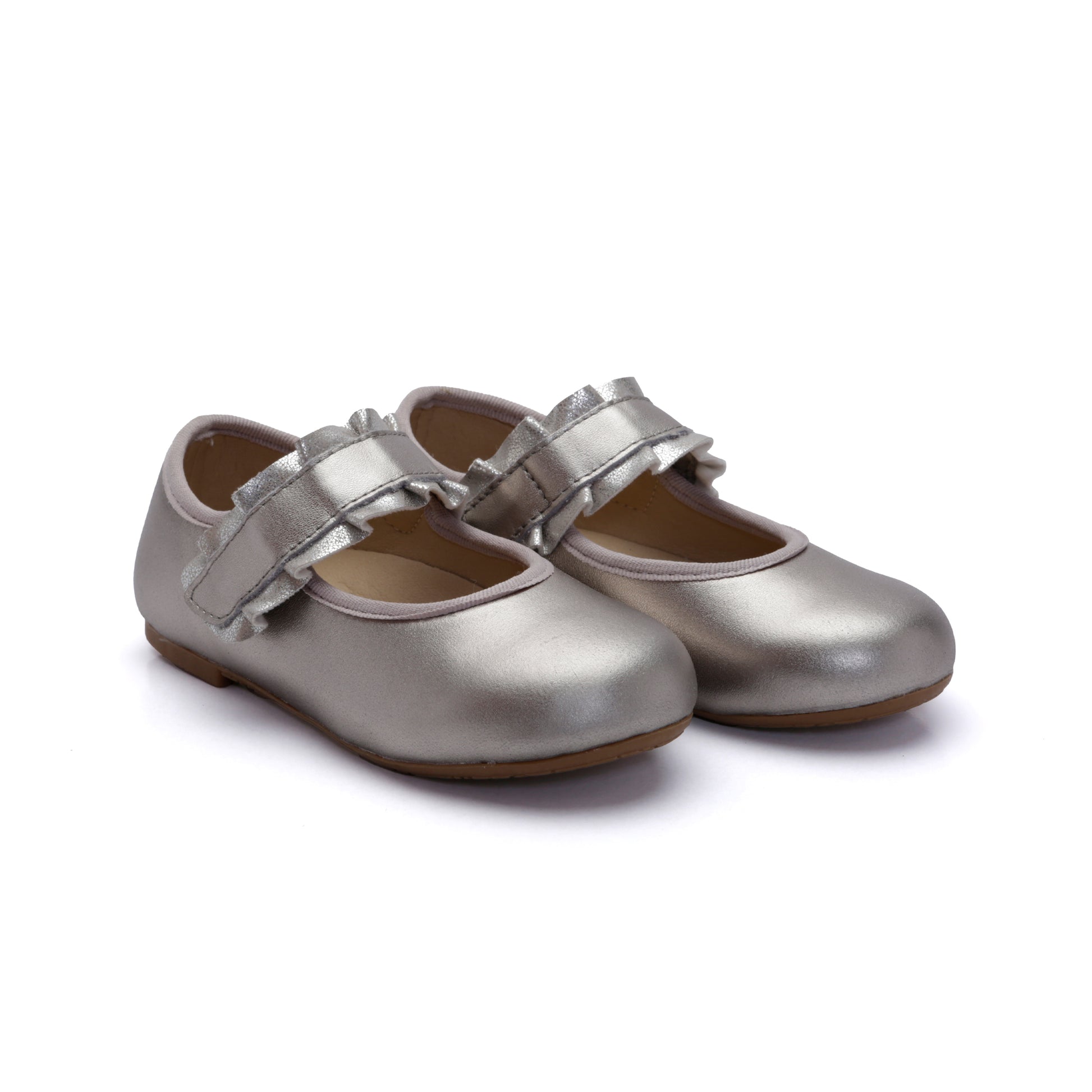 Old Soles 818 Frilly Jane kids leather flat in Millet Gold with ruffle detail