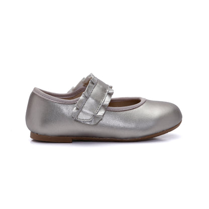 Old Soles 818 Frilly Jane kids leather flat in Millet Gold with ruffle detail