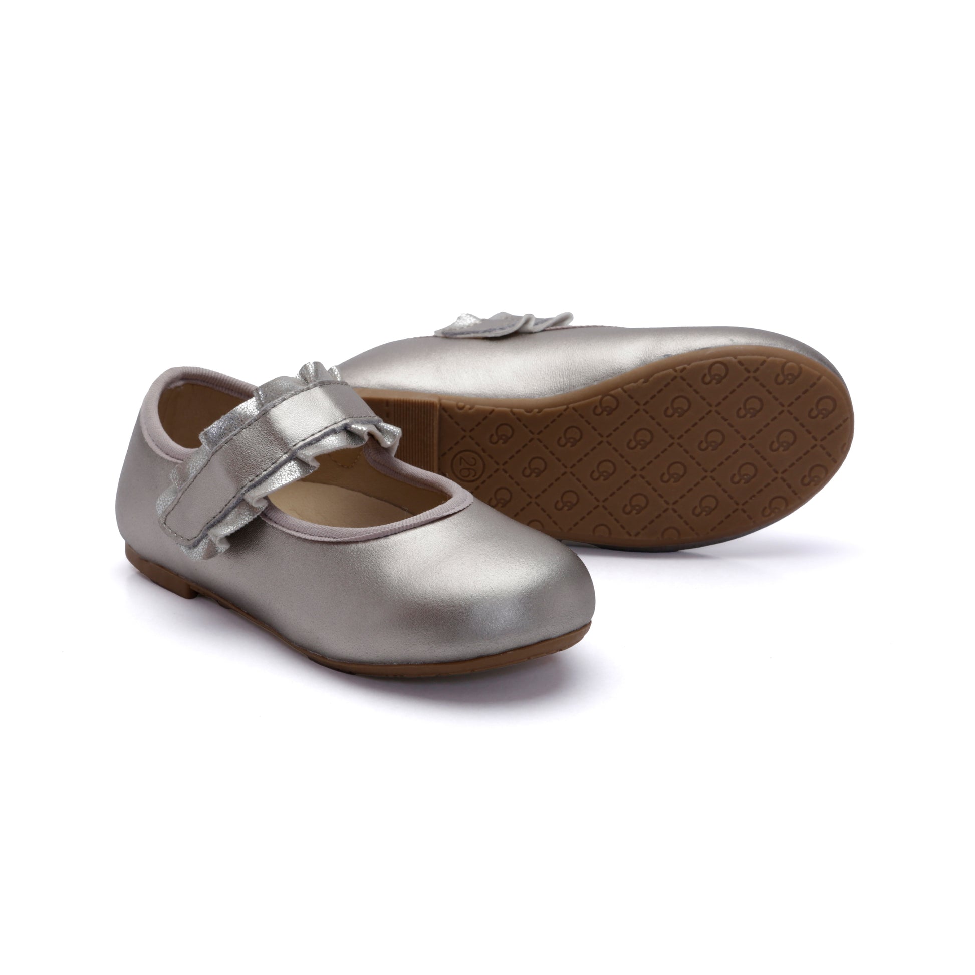 Old Soles 818 Frilly Jane kids leather flat in Millet Gold with ruffle detail