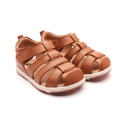 Old Soles 9502 Surf Sandal kids leather sandal in Tan and Sproco Gum Sole with open toe detail