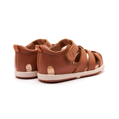 Old Soles 9502 Surf Sandal kids leather sandal in Tan and Sproco Gum Sole with open toe detail