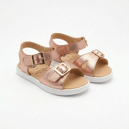 Old Soles 9503 Fresh Cut kids leather sandal in Lychee Metalic Pink with buckle detail