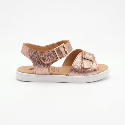 Old Soles 9503 Fresh Cut kids leather sandal in Lychee Metalic Pink with buckle detail