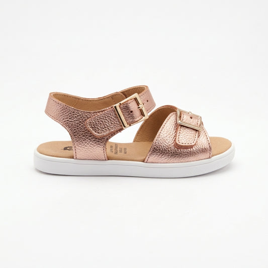 Old Soles 9503 Fresh Cut kids leather sandal in Lychee Metalic Pink with buckle detail